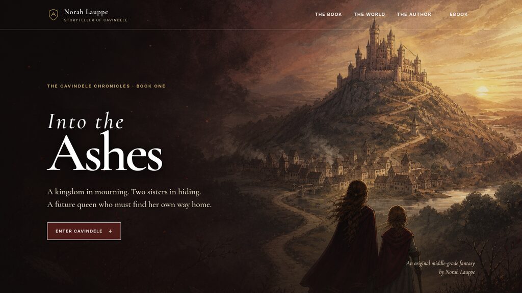 Desktop preview of the Norah Lauppe author website